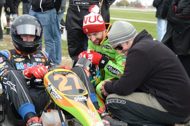 JR Hildebrand prepares for his segment with James Hinchcliffe at the Dan Wheldon Pro-Am Karting Classic -- Photo by: Chris Owens