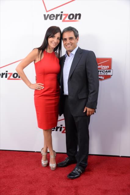 Juan Pablo Montoya and his wife Connie arrive on the red carpet prior to the 2014 INDYCAR Championship Celebration
