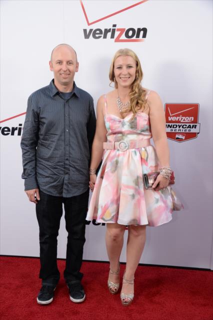 Pippa Mann and her husband Richard on the red carpet prior to the 2014 INDYCAR Championship Celebration