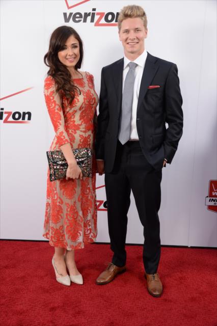 Josef Newgarden and his date on the red carpet prior to the 2014 INDYCAR Championship Celebration