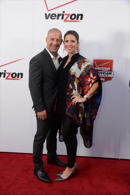 Tony Kanaan and his wife Lauren arrive on the red carpet prior to the 2014 INDYCAR Championship Celebration