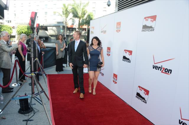 Charlie Kimball and his fiance Kathleen walk the red carpet during the 2014 INDYCAR Championship Celebration -- Photo by: Chris Owens