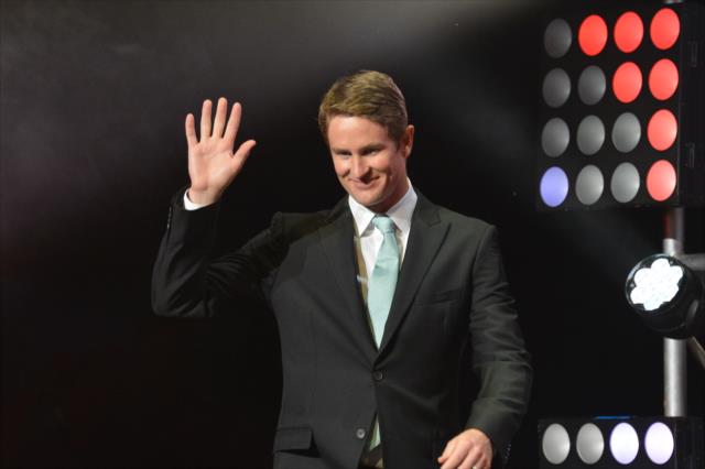 Ryan Hunter-Reay is introduced to the crowd during the 2014 INDYCAR Championship Celebration -- Photo by: Chris Owens