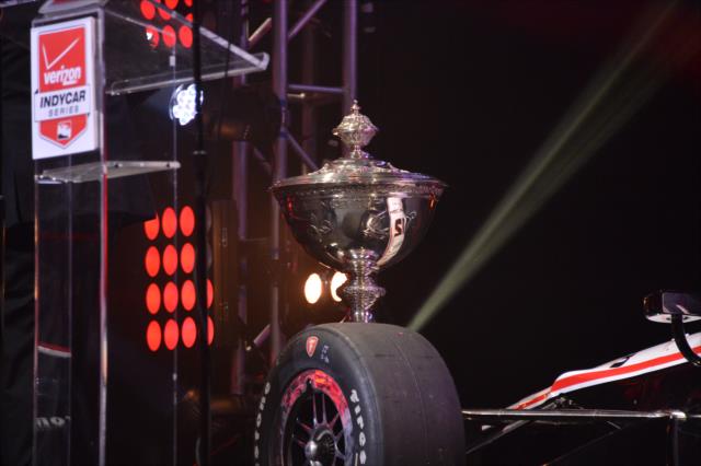 The Astor Cup sits on the Club Nokia stage during the 2014 INDYCAR Championship Celebration -- Photo by: Chris Owens