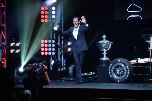 Helio Castroneves is introduced to the crowd during the 2014 INDYCAR Championship Celebration -- Photo by: John Cote