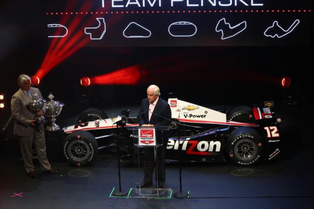 Roger Penske at the podium during the 2014 Championship Celebration -- Photo by: Chris Jones