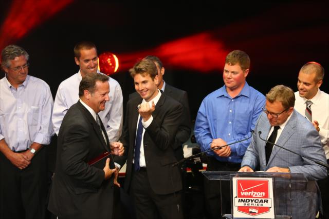 Will Power shows off his 2014 Verizon IndyCar Series Championship ring at the 2014 Championship Celebration -- Photo by: Chris Jones