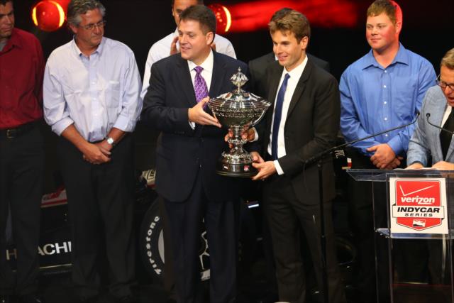 Will Power receives the 2014 Astor Cup as the Verizon IndyCar Series champion at the 2014 Championship Celebration -- Photo by: Chris Jones