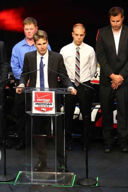Will Power at the podium during the 2014 Championship Celebration -- Photo by: Chris Jones