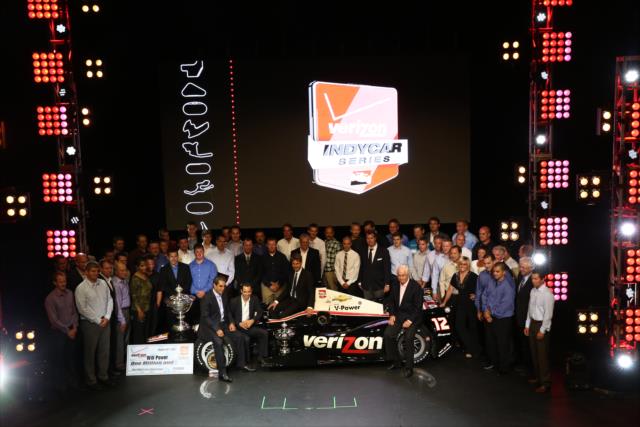 The entire Team Penske crew on the stage during the 2014 INDYCAR Championship Celebration -- Photo by: Chris Jones