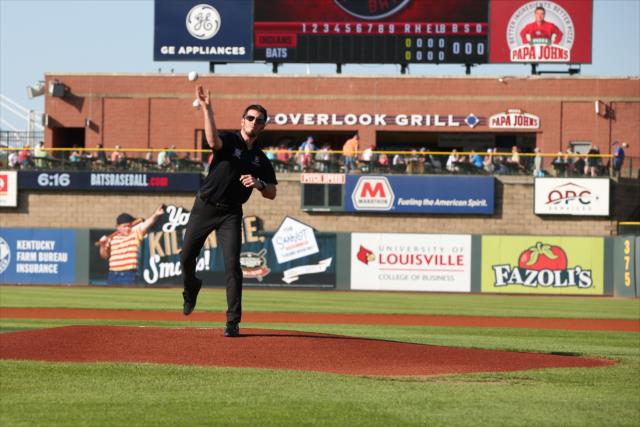 Dalton Kellett throws first pitch for Louisville Bats - Tuesday, May 8, 2018