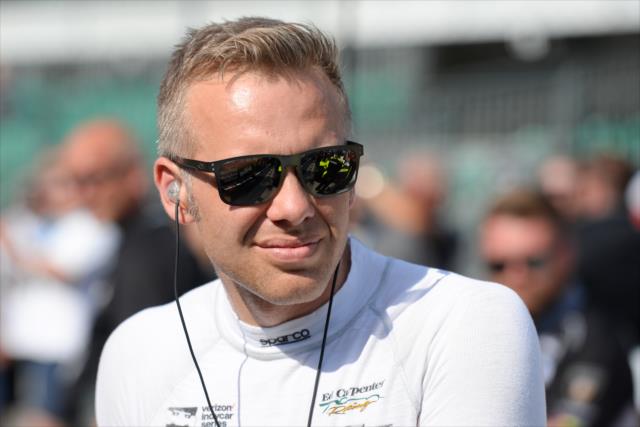 Ed Carpenter waits along pit lane prior to his qualification attempt for the 102nd Indianapolis 500 at the Indianapolis Motor Speedway -- Photo by: James  Black