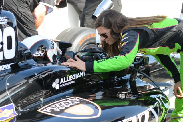 Danica Patrick wishes Ed Carpenter good luck prior to his qualification attempt for the 102nd Indianapolis 500 at the Indianapolis Motor Speedway -- Photo by: James  Black