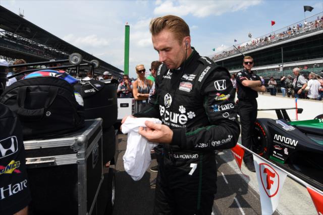 Jay Howard prepares along pit lane prior to his qualification attempt for the 102nd Indianapolis 500 at the Indianapolis Motor Speedway -- Photo by: James  Black