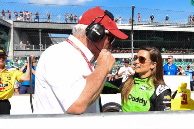 Danica Patrick chats with Roger Penske prior to her qualification attempt for the 102nd Indianapolis 500 at the Indianapolis Motor Speedway -- Photo by: James  Black