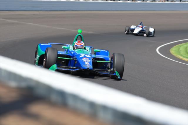 Carlos Munoz sails out of Turn 1 during the final practice for the 102nd Indianapolis 500 during Miller Lite Carb Day at the Indianapolis Motor Speedway -- Photo by: James  Black