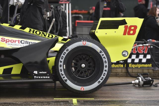 The new Firestone rain tires ready to do battle for Sebastien Bourdais during qualifications for Race 2 of the Chevrolet Detroit Grand Prix at Belle Isle Park -- Photo by: Chris Owens