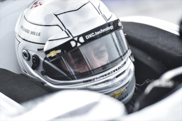 Simon Pagenaud stares down pit lane prior to his qualification session for Race 2 of the Chevrolet Detroit Grand Prix at Belle Isle Park -- Photo by: Chris Owens