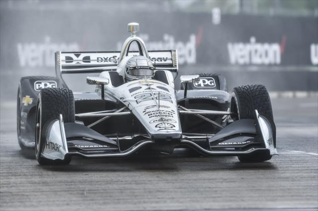 Simon Pagenaud sails through Turn 2 during qualifications for Race 2 of the Chevrolet Detroit Grand Prix at Belle Isle Park -- Photo by: Chris Owens