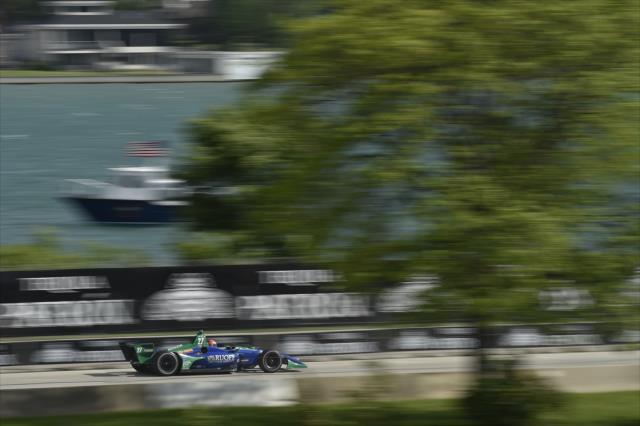 Alexander Rossi streaks down the backstretch during Race 2 of the Chevrolet Detroit Grand Prix at Belle Isle Park -- Photo by: Chris Owens