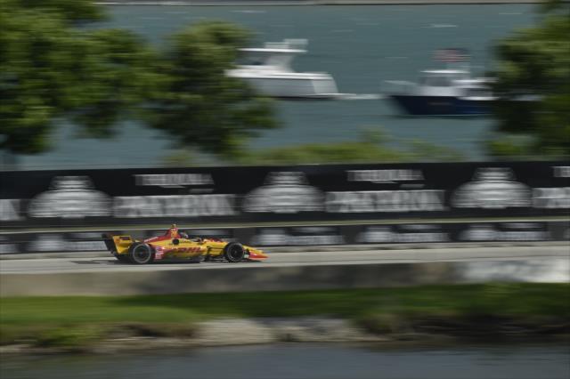 Ryan Hunter-Reay streaks down the backstretch during Race 2 of the Chevrolet Detroit Grand Prix at Belle Isle Park -- Photo by: Chris Owens