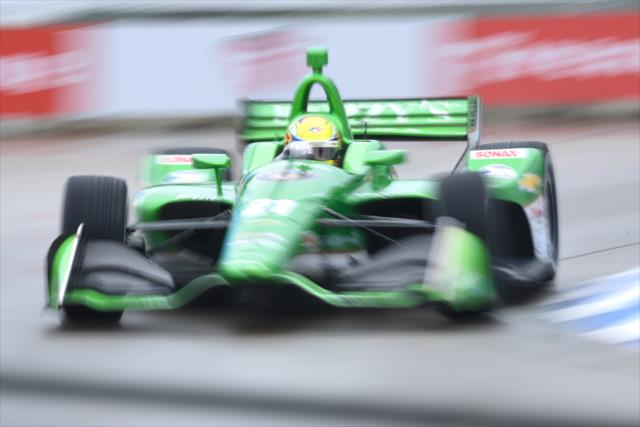 Spencer Pigot streaks through Turn 5 during qualifications for Race 2 of the Chevrolet Detroit Grand Prix at Belle Isle Park -- Photo by: James  Black
