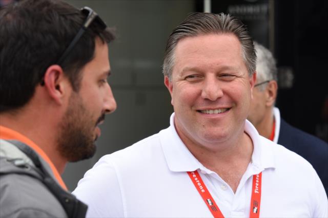 Zak Brown, CEO of McLaren, and Eric Boullier, chats with the media in the Detroit Belle Isle paddock -- Photo by: James  Black