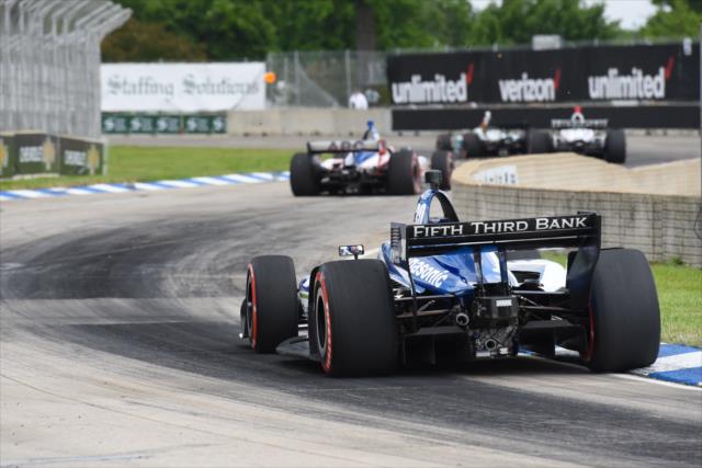 Takuma Sato chases down a group through Turns 1-2 during Race 2 of the Chevrolet Detroit Grand Prix at Belle Isle Park -- Photo by: James  Black