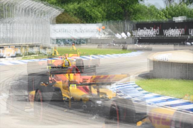Ryan Hunter-Reay blurs his way through Turn 1 during Race 2 of the Chevrolet Detroit Grand Prix at Belle Isle Park -- Photo by: James  Black