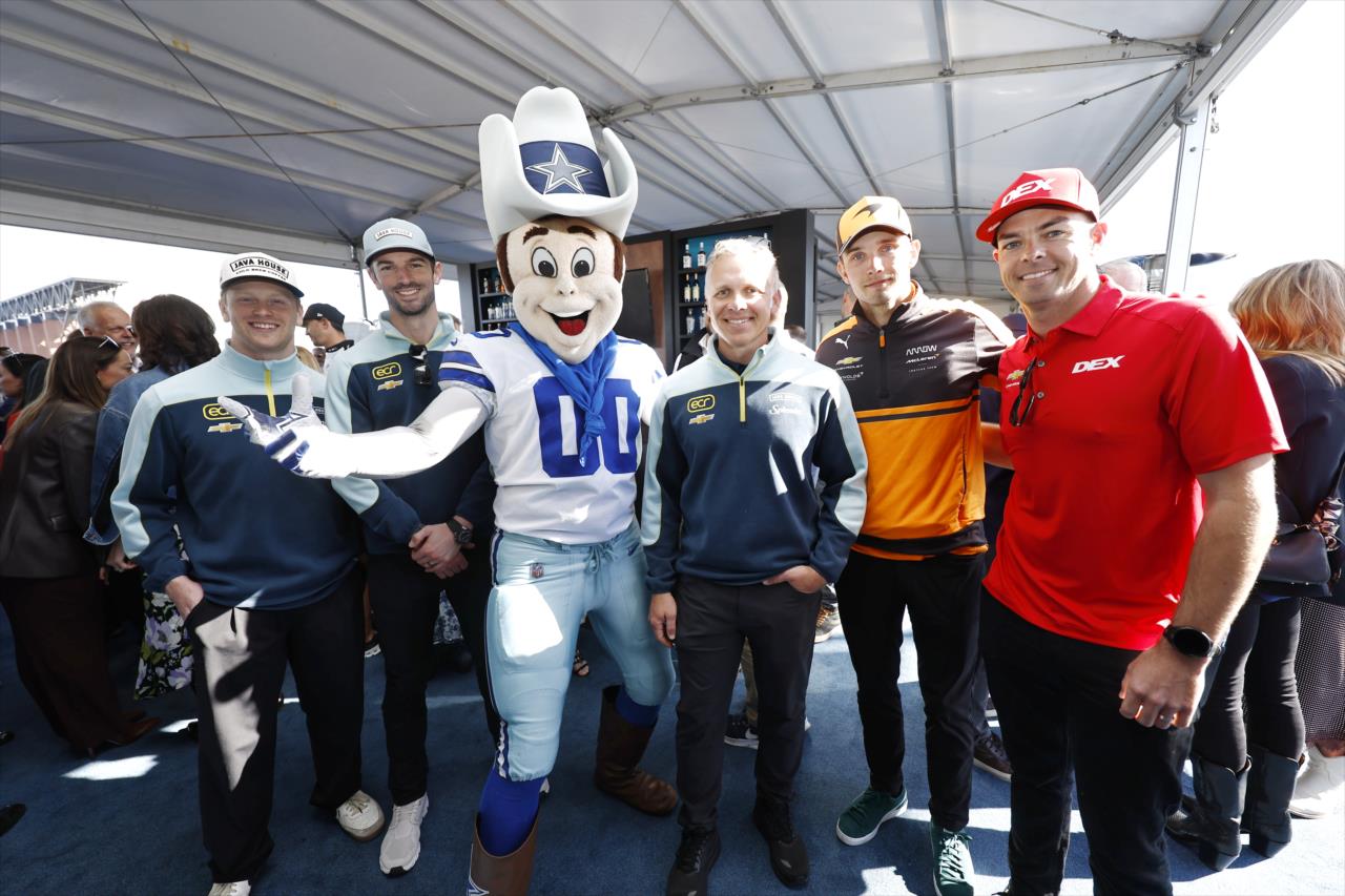 Christian Rasmussen, Alexander Rossi, Rowdy, Ed Carpenter, Christian Lundgaard and Scott McLaughlin - Java House Grand Prix of Arlington - By: Chris Jones -- Photo by: Chris Jones