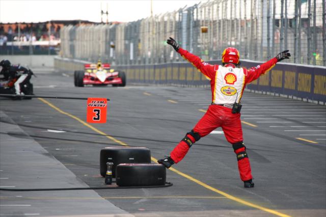 Helio is waved into his pit box -- Photo by: Chris Jones