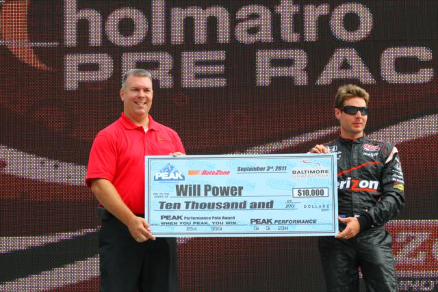 Will Power  receives Peak Performance Pole Award, pole award ceremony -- Photo by: Shawn Gritzmacher