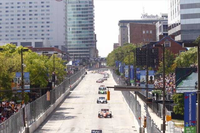 Track action down Pratt Street during the Grand Prix of Baltimore -- Photo by: Bret Kelley