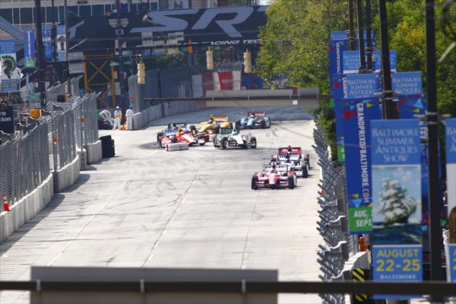 Cars snake through the frontstretch chicane during the Grand Prix of Baltimore -- Photo by: Bret Kelley