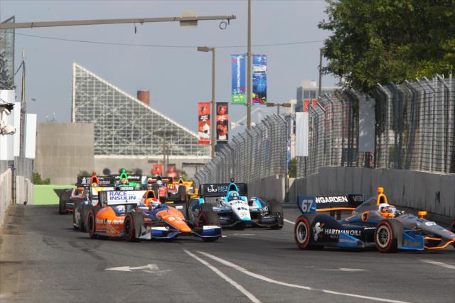 Josef Newgarden leads a group of cars during the Grand Prix of Baltimore -- Photo by: Chris Jones