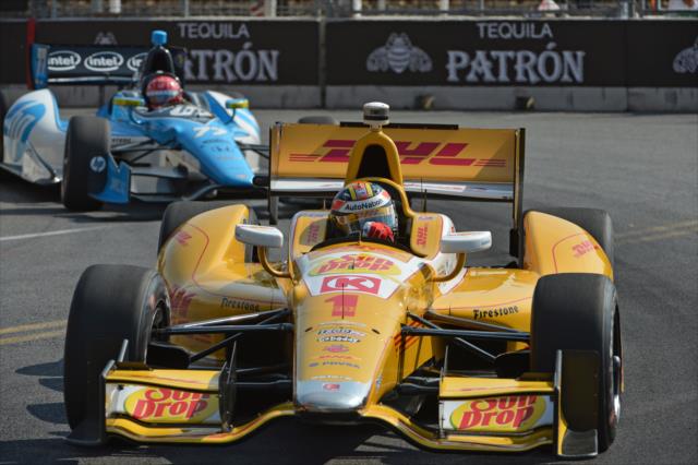 Ryan Hunter-Reay leads Simon Pagenaud through Turn 8 during the final warmup for the Grand Prix of Baltimore -- Photo by: John Cote