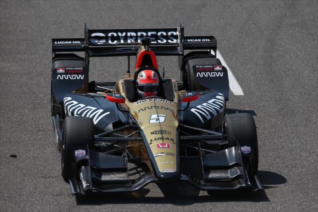 James Hinchcliffe rolls down pit lane during the open test at Barber Motorsports Park -- Photo by: Chris Jones