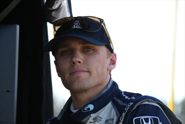 Max Chilton looks down pit lane during the open test at Barber Motorsports Park -- Photo by: Chris Jones