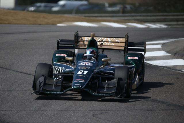 JR Hildebrand streaks into the Turn 8-9 Esses during the open test at Barber Motorsports Park -- Photo by: Chris Jones