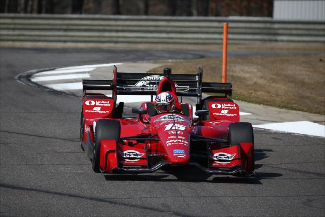 Graham Rahal streaks into the Turn 8-9 Esses during the open test at Barber Motorsports Park -- Photo by: Chris Jones
