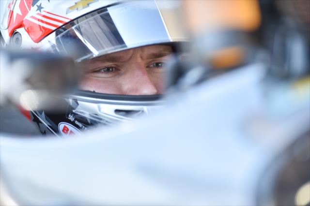 Josef Newgarden focuses down pit lane during the open test at Barber Motorsports Park -- Photo by: Chris Owens