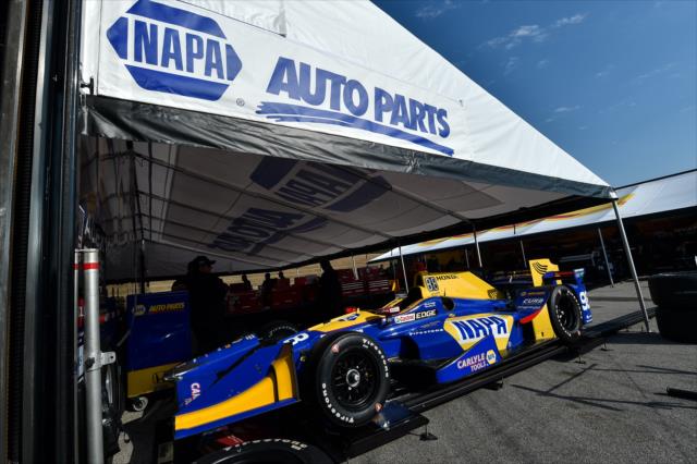 The No. 98 NAPA Auto Parts Honda of Alexander Rossi is prepped back in the paddock area prior to the open test at Barber Motorsports Park -- Photo by: Chris Owens
