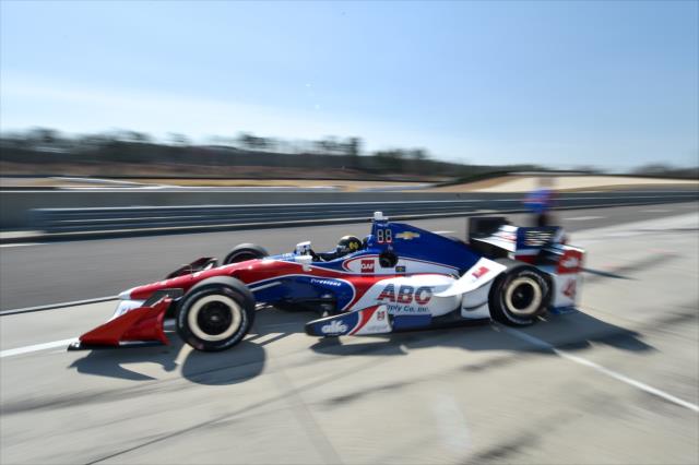Conor Daly peels out of his pit stall during the open test at Barber Motorsports Park -- Photo by: Chris Owens
