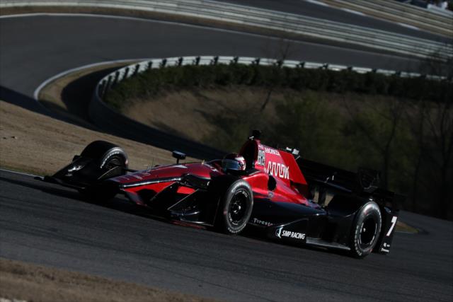Mikhail Aleshin rolls through the Alabama Rollercoaster into Turn 2 during the open test at Barber Motorsports Park -- Photo by: Joe Skibinski