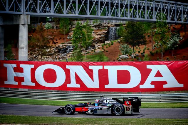 Graham Rahal rolls under the bridge at Turn 9 during practice for the Honda Indy Grand Prix of Alabama at Barber Motorsports Park -- Photo by: Bret Kelley