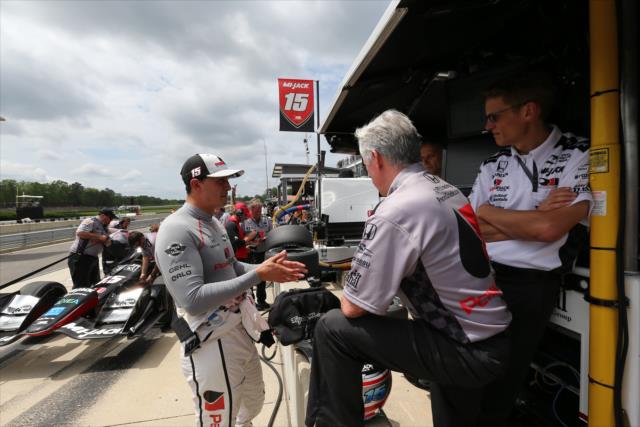 Graham Rahal chats with is engineering team on pit lane prior to practice for the Honda Indy Grand Prix of Alabama at Barber Motorsports Park -- Photo by: Chris Jones