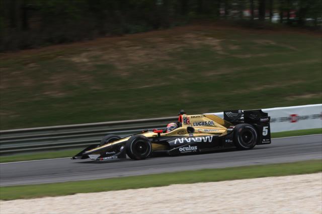 James Hinchcliffe rolls through the Alabama Rollercoaster (Turns 2-3) during practice for the Honda Indy Grand Prix of Alabama at Barber Motorsports Park -- Photo by: Chris Jones