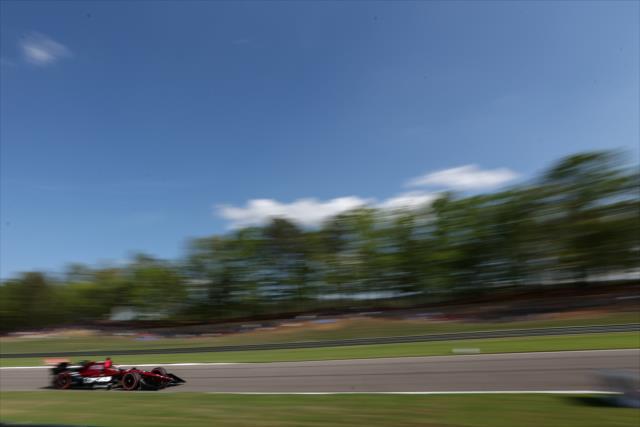 Mikhail Aleshin streaks down the backstretch during qualifications for the Honda Indy Grand Prix of Alabama -- Photo by: Joe Skibinski