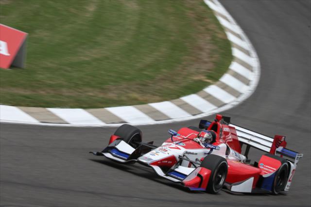 Marco Andretti hits the apex of Turn 3 during practice for the Honda Indy Grand Prix of Alabama at Barber Motorsports Park -- Photo by: Joe Skibinski