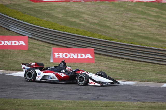 Graham Rahal dives into the Turn 5 hairpin during qualifications for the Honda Indy Grand Prix of Alabama -- Photo by: Chris Jones